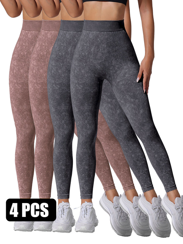 Premium Sand-Washed High-Waist Seamless Yoga Leggings - 4 Pack Set