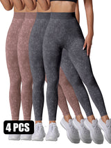 Premium Sand-Washed High-Waist Seamless Yoga Leggings - 4 Pack Set