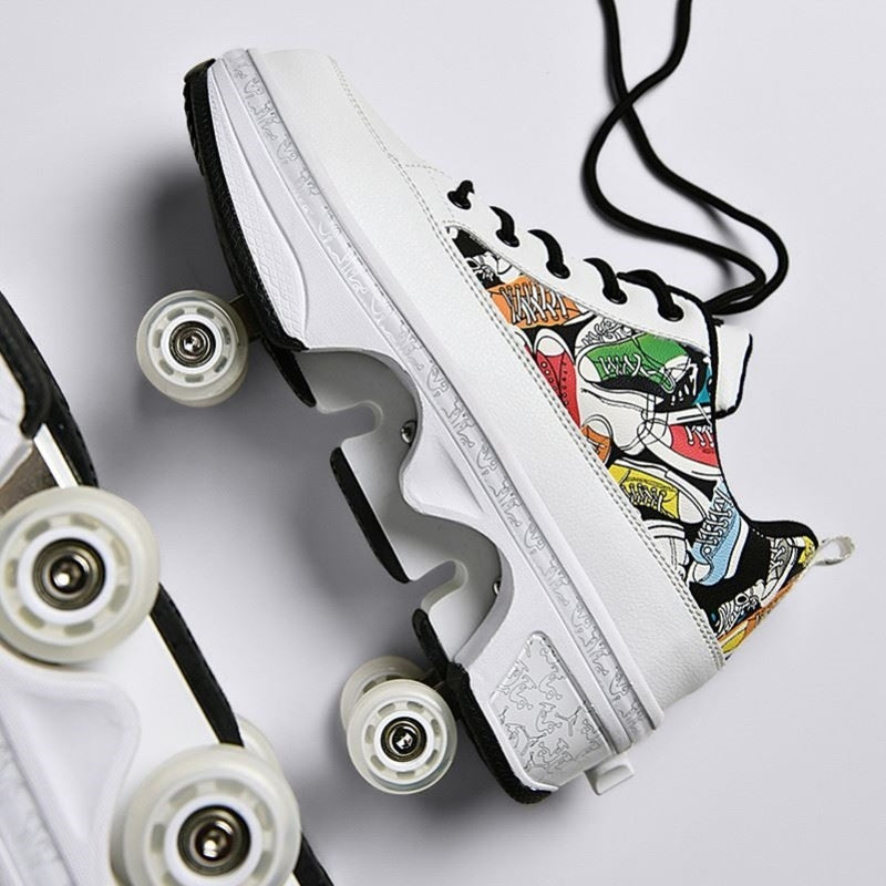 LED Light-Up Roller Skate Shoes - 4-Wheel Deformation Sports Sneakers for Adults & Students