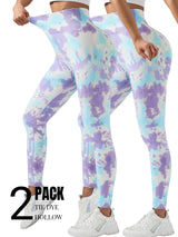 Premium High-Waisted Drip-Dye Yoga Leggings - 2 Pack Performance Set