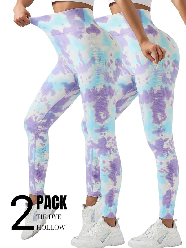 Premium High-Waisted Drip-Dye Yoga Leggings - 2 Pack Performance Set