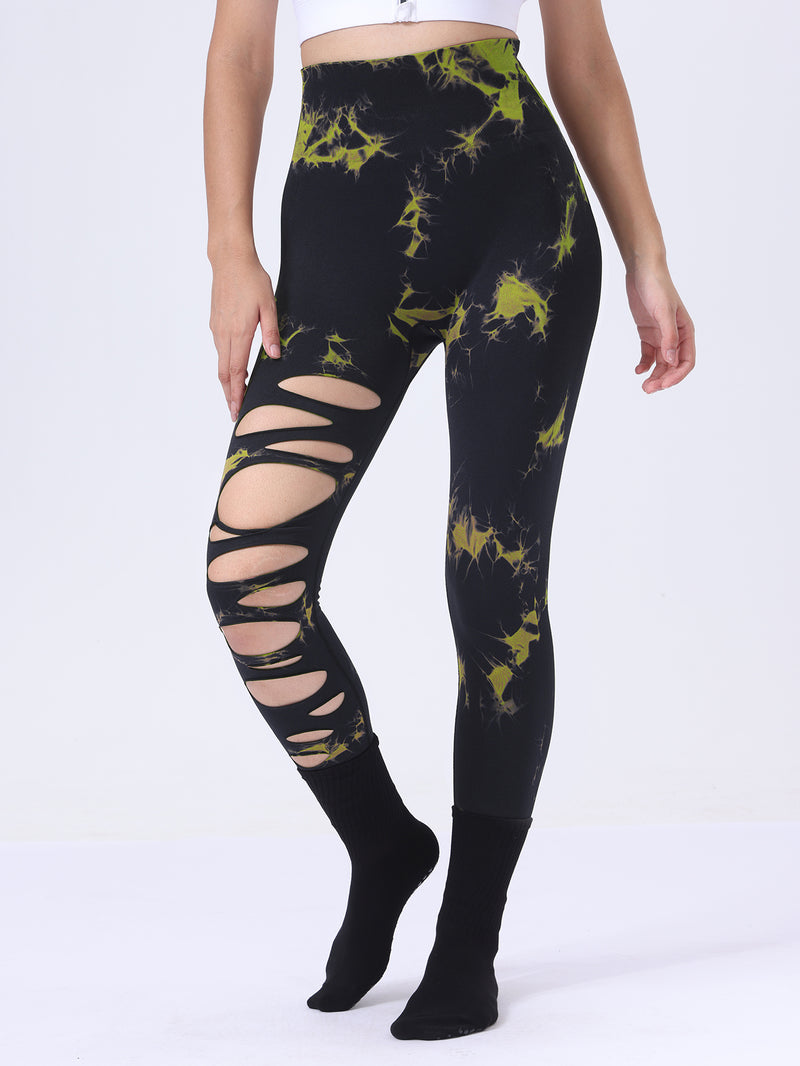 Premium Butt Lifting Yoga Leggings - Hollow Out Tummy Control Athletic Pants with Tie Dye Design