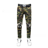 Men's Camouflage Distressed Jeans - Mid-Rise Cotton Casual Pants