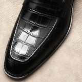 Premium Men's Genuine Leather Business Dress Shoes - Professional Formal Footwear with Crocodile Pattern