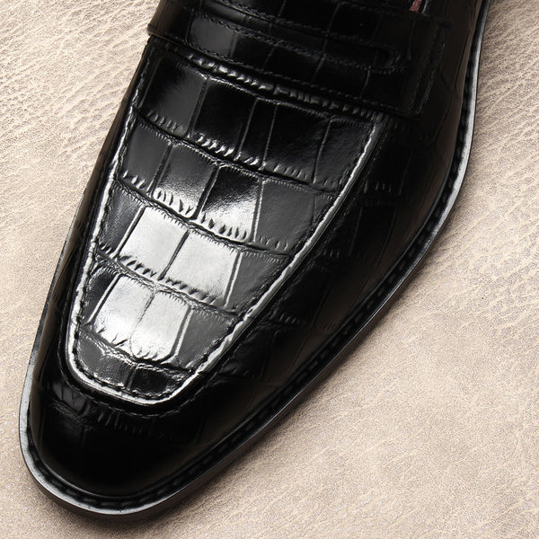Premium Men's Genuine Leather Business Dress Shoes - Professional Formal Footwear with Crocodile Pattern