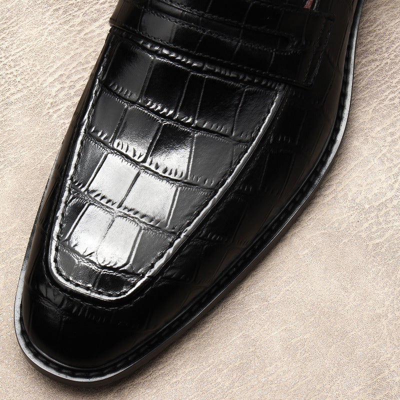 Premium Men's Genuine Leather Business Dress Shoes - Professional Formal Footwear with Crocodile Pattern