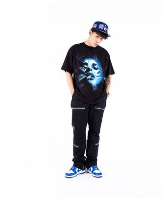 Stylish Black Multi-Pocket Cargo Trousers - Retro Micro-Flared Design