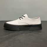 Premium Men's Leather Casual Sneakers - Breathable Cowhide Lace-Up Shoes