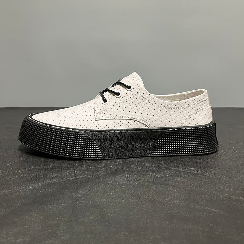 Premium Men's Leather Casual Sneakers - Breathable Cowhide Lace-Up Shoes