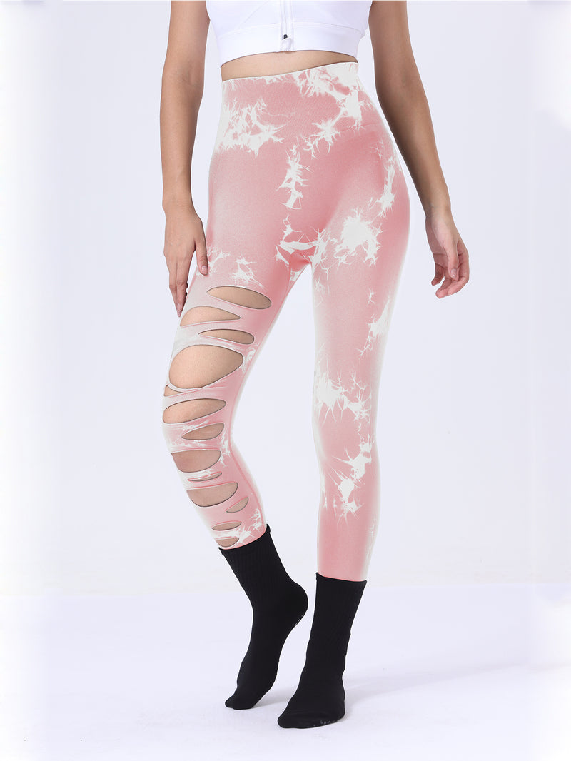 Premium Butt Lifting Yoga Leggings - Hollow Out Tummy Control Athletic Pants with Tie Dye Design