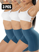 Premium 3-Pack Sports Bras - Padded Strappy Design with Removable Cups for Medium Support