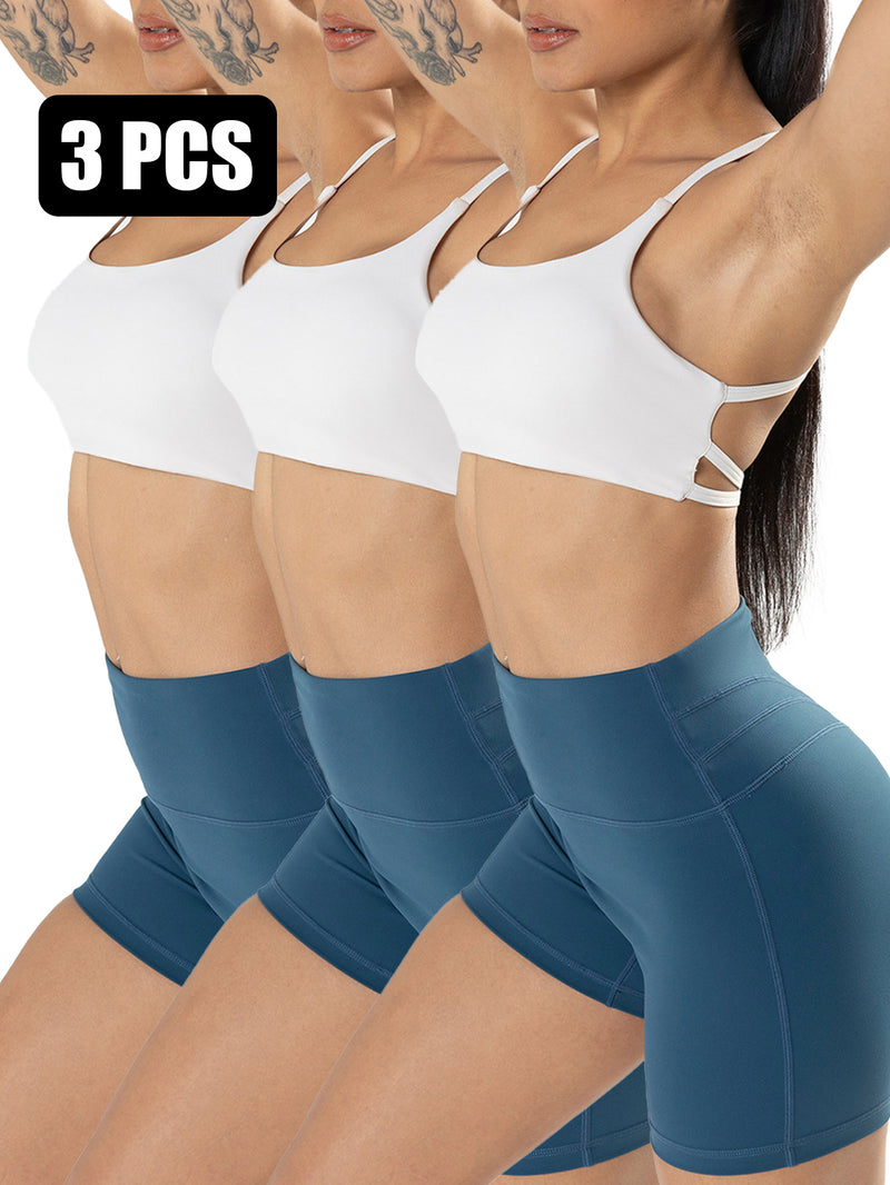 Premium 3-Pack Sports Bras - Padded Strappy Design with Removable Cups for Medium Support