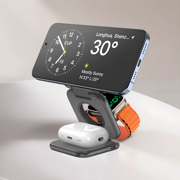 3-in-1 Magnetic Wireless Charging Station - Universal Fast Charger for Phone, Watch & Headset