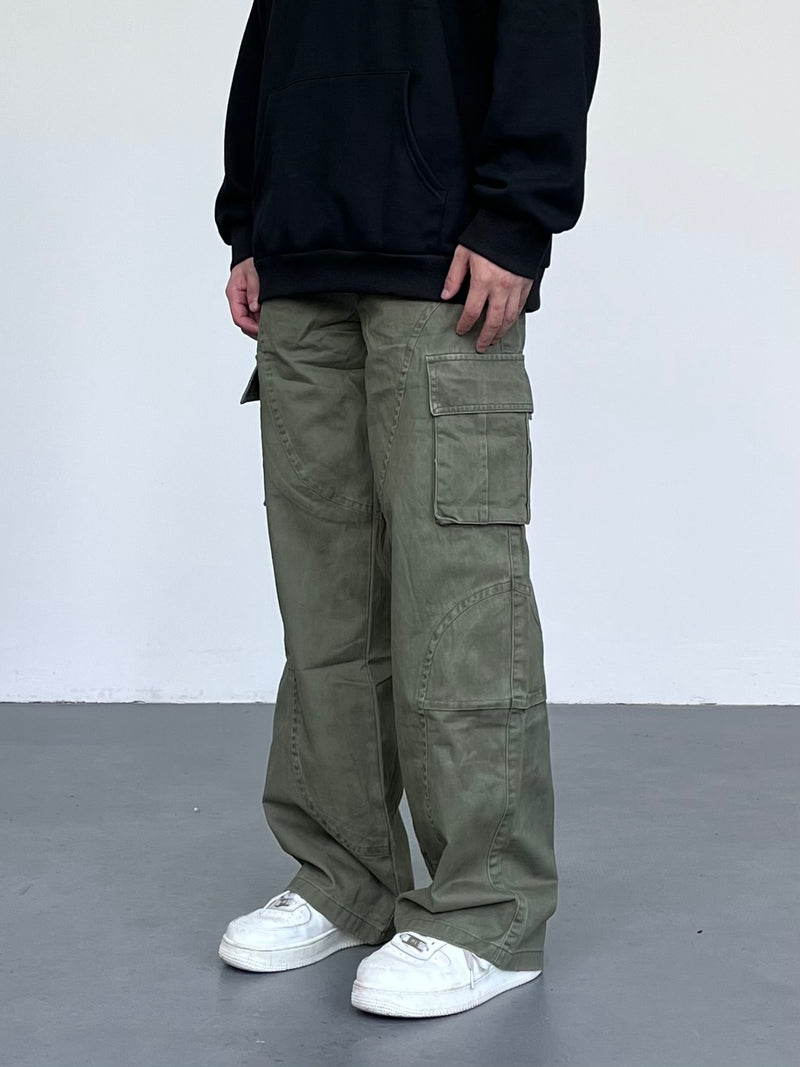 Vintage Washed Denim Overalls - Loose Straight Leg Men's Cargo Pants