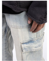 Vintage Washed Denim Jeans with Zipper Hem Detail - Men's Casual Pants