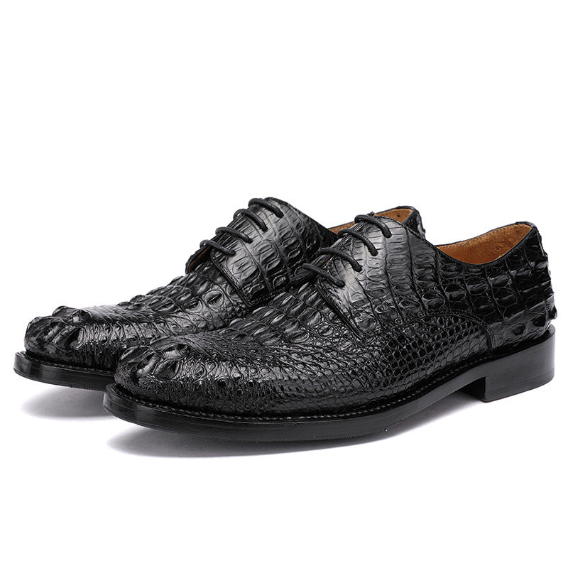 Premium Handmade Men's Crocodile Leather Business Shoes - Round Toe Formal Footwear