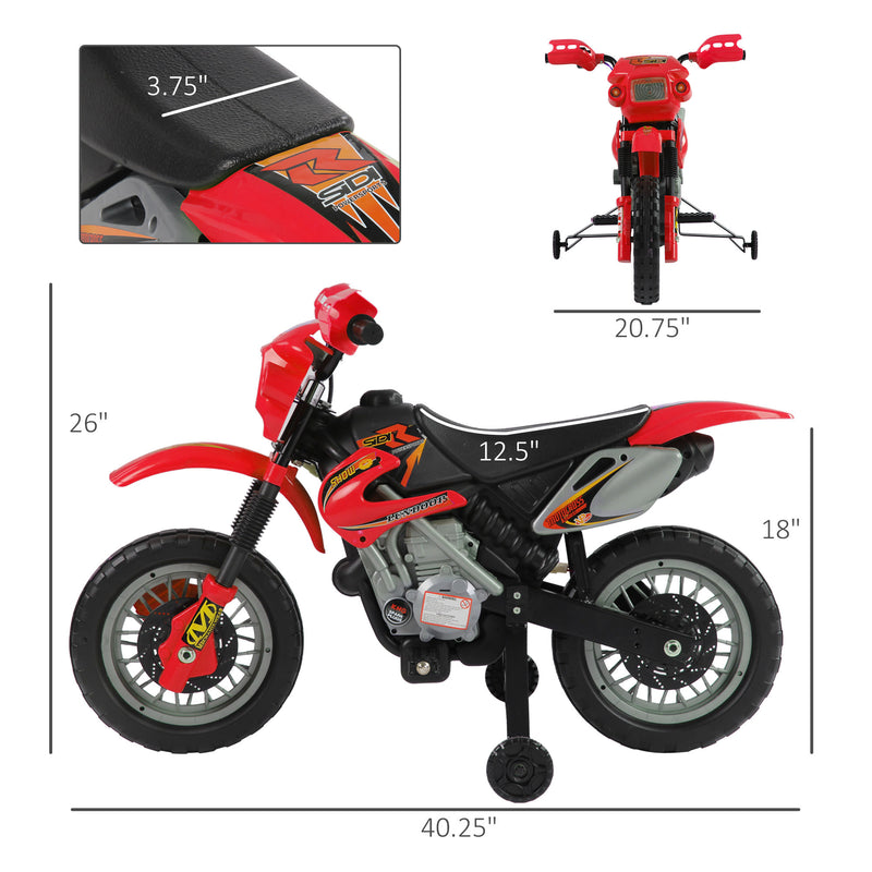 Electric Kids Motorcycle - 6V Battery Powered Ride-On Bike with Training Wheels
