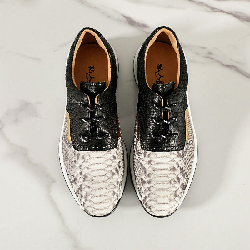Premium British Style Snakeskin Sneakers - Breathable Low-Top Men's Shoes