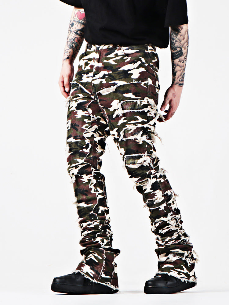 Vintage Distressed Heavy-Duty Flared Denim Jeans