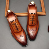 Premium British Leather Oxford Shoes - Men's Pointed Toe Business Formal Lace-Up Dress Shoes