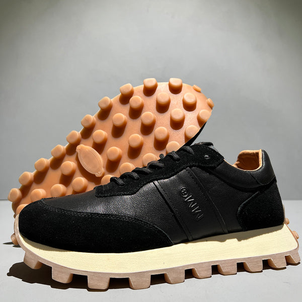 Premium Men's Leather Sports Shoes - Fashion Lace-Up Thick Sole Athletic Footwear