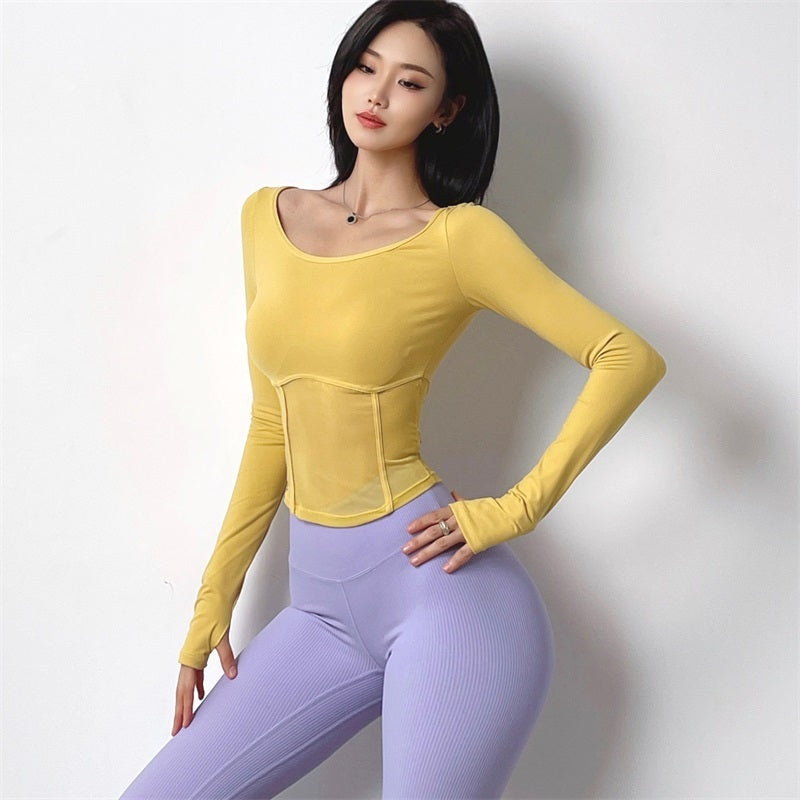 Women's Mesh Panel Quick-Dry Athletic Long Sleeve Top - Breathable Gym Wear