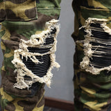 Men's Camouflage Distressed Jeans - Mid-Rise Cotton Casual Pants