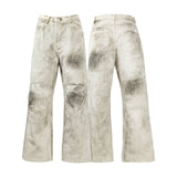 Vintage Washed Cargo Trousers - Men's Straight Fit Cotton Pants with Pleated Stitching