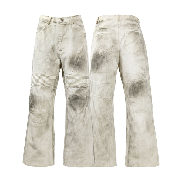 Vintage Washed Cargo Trousers - Men's Straight Fit Cotton Pants with Pleated Stitching