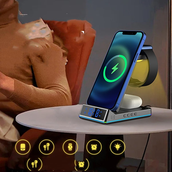 5-in-1 Wireless Charging Station with Digital Clock & Headset Stand