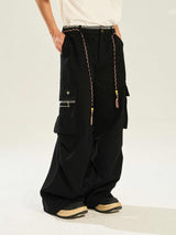 Comfortable Cotton Wide-Leg Workwear Overalls with Ribbon Waist Strap