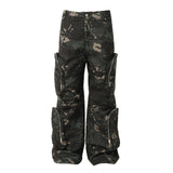 Military-Inspired Jungle Camouflage Cargo Pants - Multi-Pocket Wide Leg Workwear