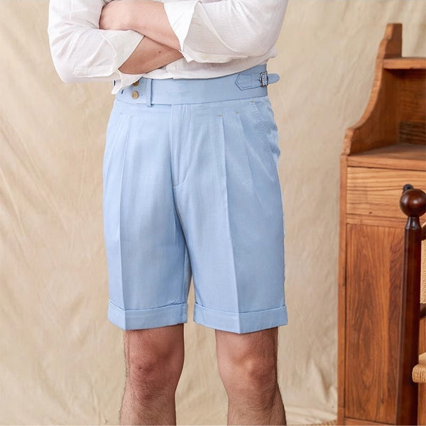 Napoli Double Pleated Casual Shorts - Men's Light Cropped Cotton Blend Pants