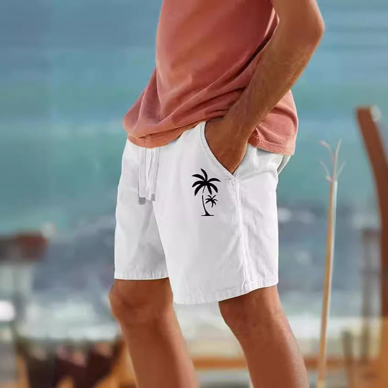 Comfortable Beach Drawstring Shorts - Men's Cotton Blend Casual Wear