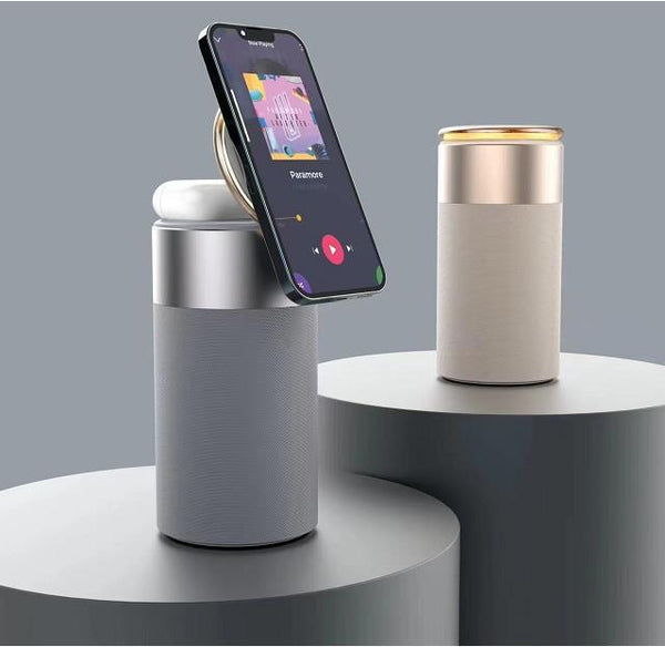 Smart Wireless Charging Station with Bluetooth Speaker & Touch Lamp - 3-in-1 Bedside Organizer