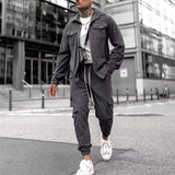 Casual Cotton Blend Sports Suit Set - Men's Long Sleeve Jacket & Trousers