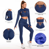 Premium 3-Piece Athletic Wear Set - Hooded Top, Hollow Design Camisole & High-Waist Seamless Leggings