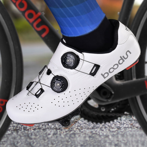 Premium Carbon Fiber Cycling Shoes - Shock-Absorbing Leather Road Bike Footwear