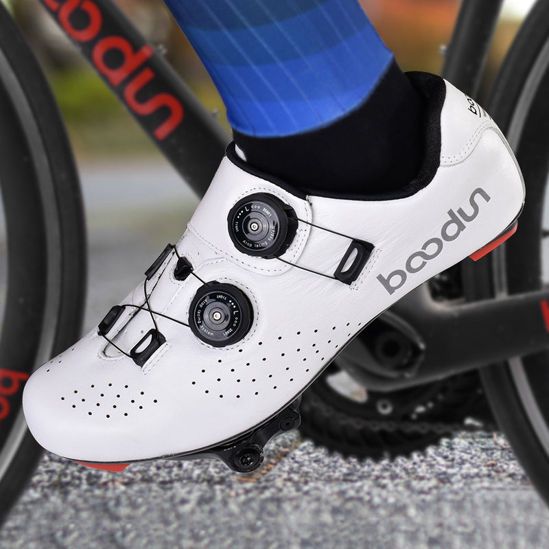 Premium Carbon Fiber Cycling Shoes - Shock-Absorbing Leather Road Bike Footwear
