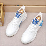 Men's Premium White & Blue High-Top Sneakers - Color Block Design Casual Shoes