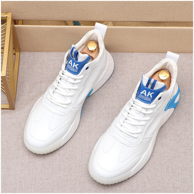 Men's Premium White & Blue High-Top Sneakers - Color Block Design Casual Shoes