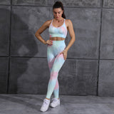 Women's Seamless Tie-Dye Gradient Athletic Set - Quick-Dry Knitted Gym Wear