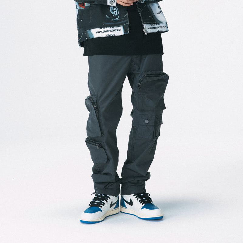 Professional Gray Multi-Pocket Cargo Overalls - Durable Straight-Leg Workwear