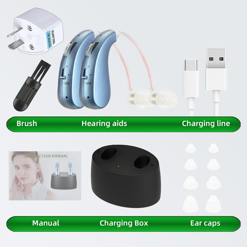 Rechargeable Digital Hearing Aid with Charging Case - Behind-the-Ear Sound Amplifier