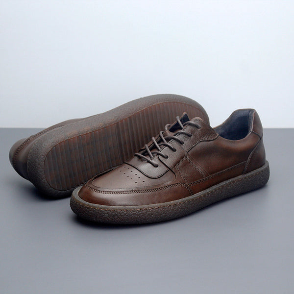 Premium Leather Sneakers - Breathable Low Top Vintage Men's Casual Shoes