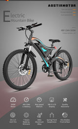 High-Performance Electric Mountain Bike - 26" 500W Motor, 48V 15AH Battery, Front Suspension & Dual Disc Brakes
