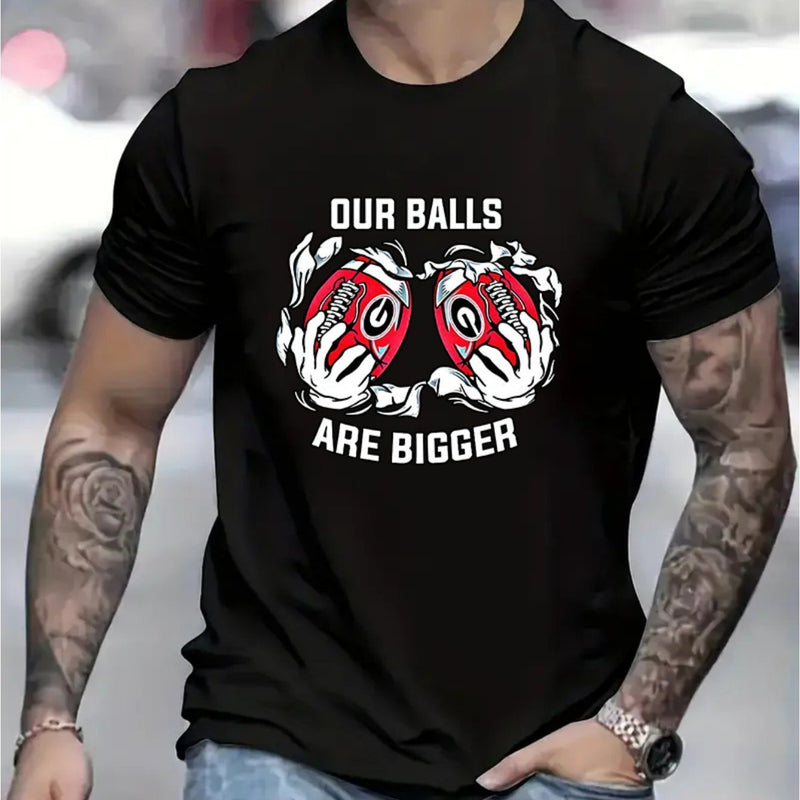 T-shirt à manches courtes pour homme avec imprimé « Our Ball Is A Larger », confortable et extensible, idéal pour l'été, style décontracté et quotidien.