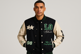 Handsome man wearing the varsity jacket