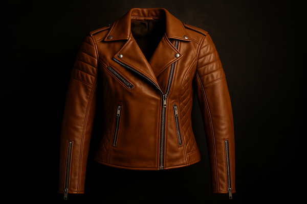 Enhanced tan leather jacket - front product shot