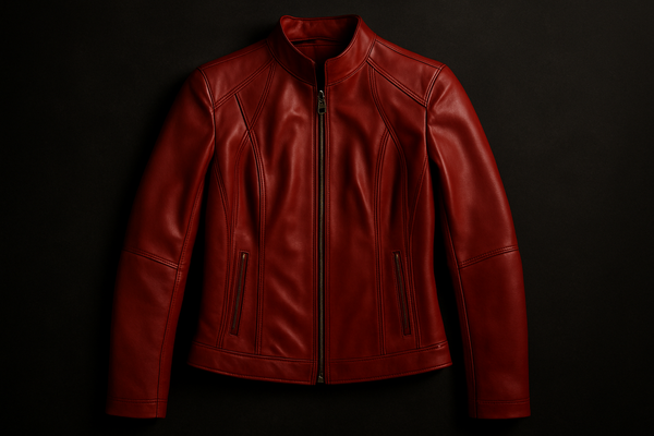 Enhanced red leather jacket - front product shot